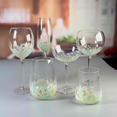 Customized Hand Blowned Half-confetti Lead Free Crystal Wine Glass Set