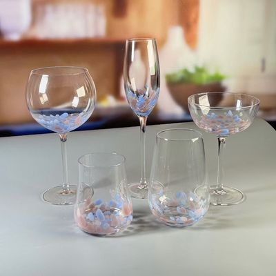 Customized Hand Blowned Half-confetti Lead Free Crystal Wine Glass Set