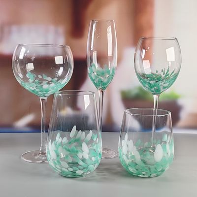 Customized Hand Blowned Half-confetti Lead Free Crystal Wine Glass Set