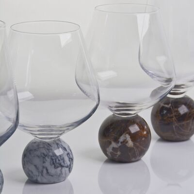 Marble Sphere Base Crystal Wine Glass Set Handblown Ultra Clear Crystal with Natural Stone Elegance Ideal for Daily and Special Gatherings