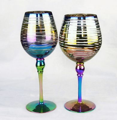 Laser Circles Pattern Iridescent Crystal Wine Glass With Pearl Stem