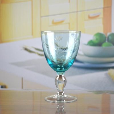 Vintage Scandinavian Style Engraved Turqoise Crystal Wine Glass , Clear Goblet Glasses
