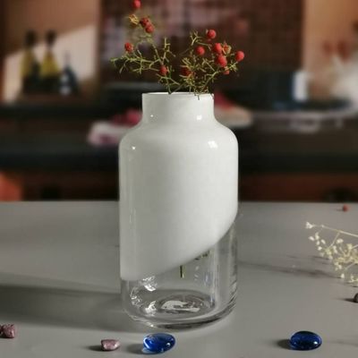 Hand Made Solid White Top Half Ceramic Glass Jar Vase