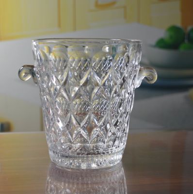 Machine Made Embossed Round Glass Bucket With Handle
