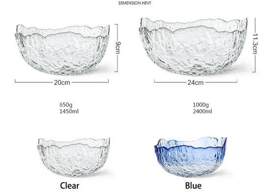 Hammered Pattern Irregular Shape Crystal Salad Serving Bowl