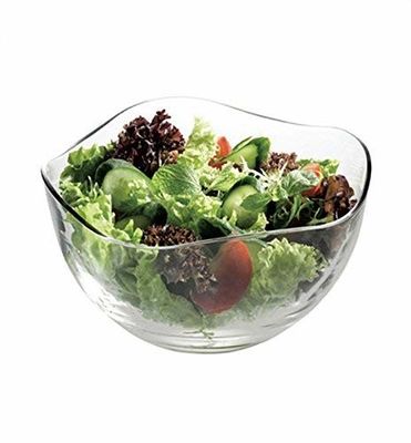 Transparent Durable Wave Rim Glass Charger Plates , Fruit Salad Glass Bowl