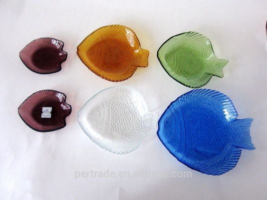 Fish Shaped Embossed Colorful Glass Charger Plates