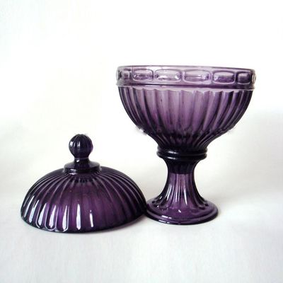 Footed Vintage Purple Color Glass Food Storage Canisters