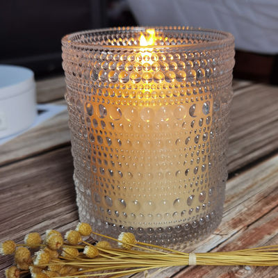 Customized Embossed Beads Strings Glass Votive Candle Holders ,  Glass Cylinder Candle Holders