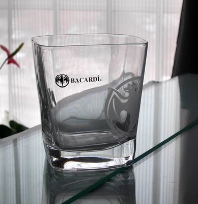 Customize Print Logo Bacardi Whiskey Tumbler Glass , Square Whiskey Glasses