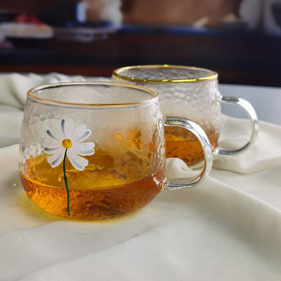 Borosilicate Hammered Texture Tumbler Drinking Glasses With Golden Rim