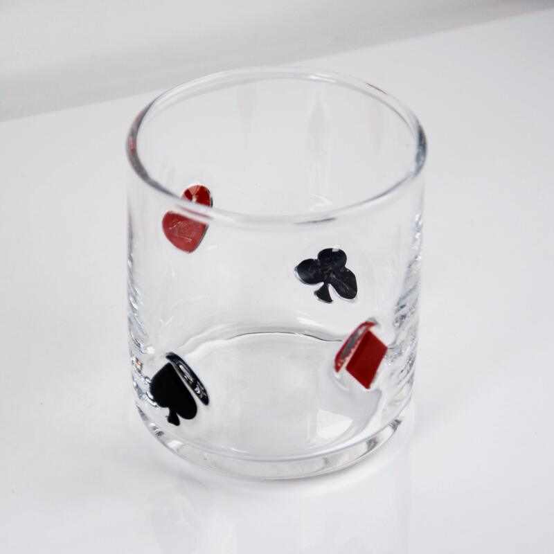 calidad Icono de póquer soplado a mano Vaso de whisky, 400 ml de tumbler claro con corazón, palo, club y trajes de diamantes, vidrio antiguo para whisky, cócteles, jugo fábrica