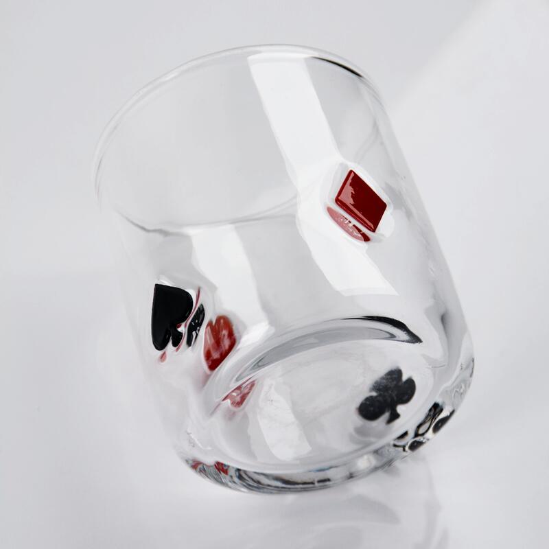 calidad Icono de póquer soplado a mano Vaso de whisky, 400 ml de tumbler claro con corazón, palo, club y trajes de diamantes, vidrio antiguo para whisky, cócteles, jugo fábrica