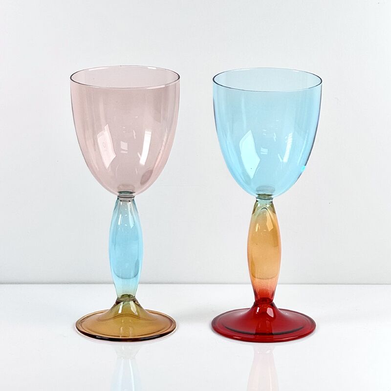 Calidad Hand-Blown Gradient Color Borosilicate Wine Glasses, Multi-Color Artistic Stem Goblets for Wine, Cocktail, Home Bar & Party Decor fábrica