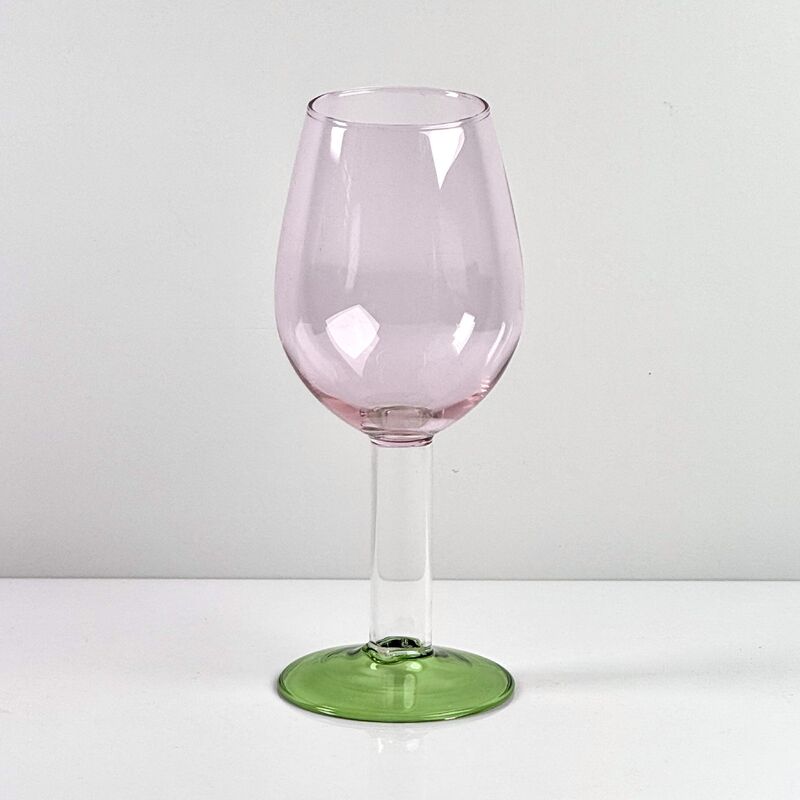 Calidad Hand Blown Borosilicate Stemmed Wine & Cocktail Glass Set, Pink Bowl with Green Hollow Stem Base, Colored Spray Tinted Art Goblets for Bar, Wedding & Table Decor fábrica