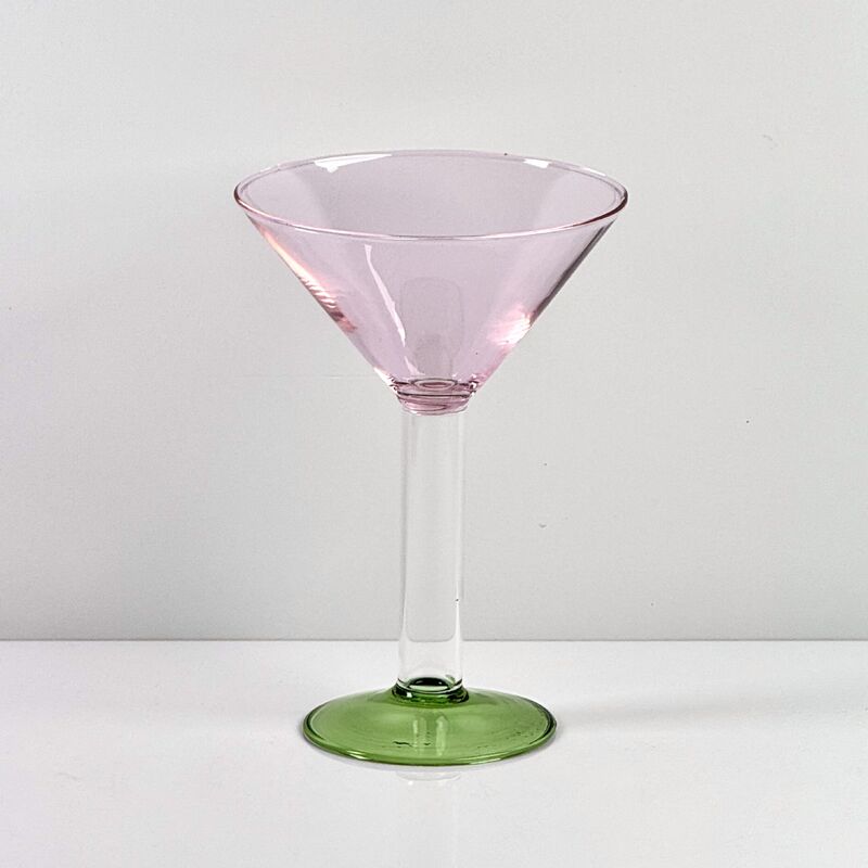 Calidad Hand Blown Borosilicate Stemmed Wine & Cocktail Glass Set, Pink Bowl with Green Hollow Stem Base, Colored Spray Tinted Art Goblets for Bar, Wedding & Table Decor fábrica