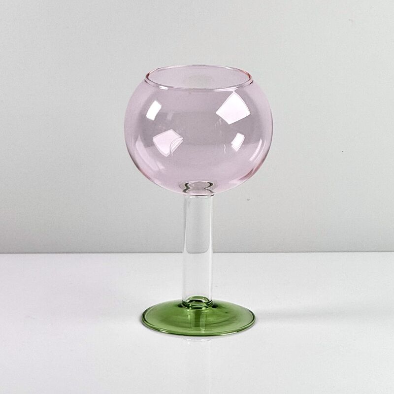 Calidad Hand Blown Borosilicate Stemmed Wine & Cocktail Glass Set, Pink Bowl with Green Hollow Stem Base, Colored Spray Tinted Art Goblets for Bar, Wedding & Table Decor fábrica