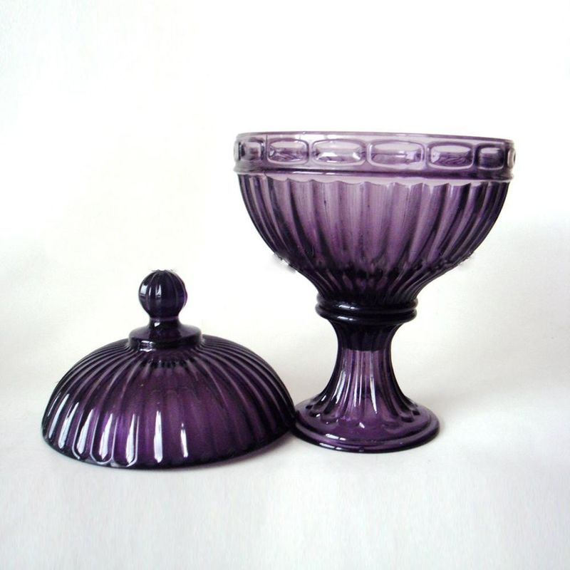 Footed Vintage Purple Color Glass Food Storage Canisters