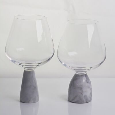 calidad Vidrio de cristal de vino soplado a mano con base de tallo de mármol gris moderno Ultra Clear Bowl Perfecto para cenas y todos los días fábrica