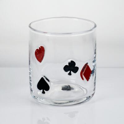 calidad Icono de póquer soplado a mano Vaso de whisky, 400 ml de tumbler claro con corazón, palo, club y trajes de diamantes, vidrio antiguo para whisky, cócteles, jugo fábrica