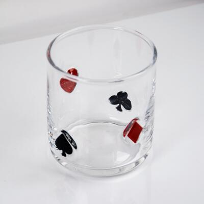 calidad Icono de póquer soplado a mano Vaso de whisky, 400 ml de tumbler claro con corazón, palo, club y trajes de diamantes, vidrio antiguo para whisky, cócteles, jugo fábrica