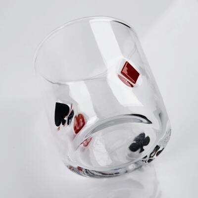 calidad Icono de póquer soplado a mano Vaso de whisky, 400 ml de tumbler claro con corazón, palo, club y trajes de diamantes, vidrio antiguo para whisky, cócteles, jugo fábrica