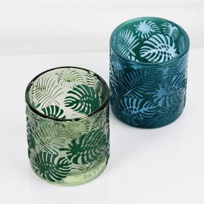 calidad Embossed Tropical Monstera Leaf Glass Candle Holder with 200ml Capacity in Lead-Free Crystal Glass fábrica