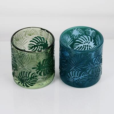 calidad Embossed Tropical Monstera Leaf Glass Candle Holder with 200ml Capacity in Lead-Free Crystal Glass fábrica