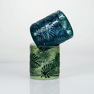 calidad Embossed Tropical Monstera Leaf Glass Candle Holder with 200ml Capacity in Lead-Free Crystal Glass fábrica