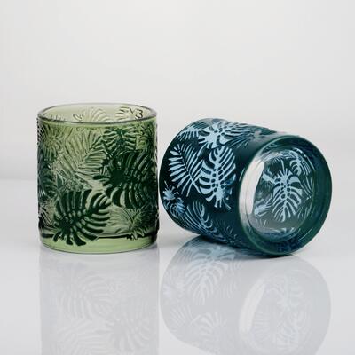 calidad Embossed Tropical Monstera Leaf Glass Candle Holder with 200ml Capacity in Lead-Free Crystal Glass fábrica
