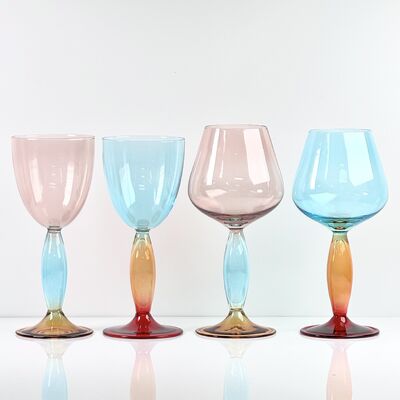 Calidad Hand-Blown Gradient Color Borosilicate Wine Glasses, Multi-Color Artistic Stem Goblets for Wine, Cocktail, Home Bar & Party Decor fábrica