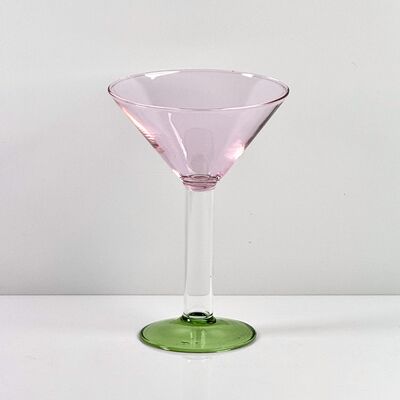 Calidad Hand Blown Borosilicate Stemmed Wine & Cocktail Glass Set, Pink Bowl with Green Hollow Stem Base, Colored Spray Tinted Art Goblets for Bar, Wedding & Table Decor fábrica