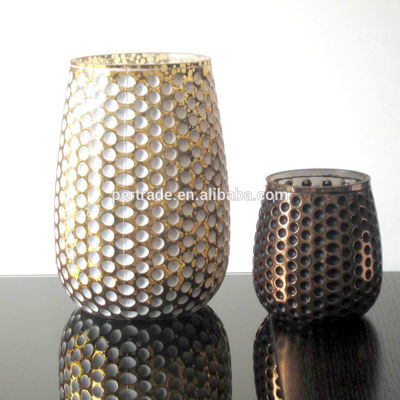 calidad 3 Tamaño Color plateado forma de huevo portavelas de vidrio fábrica