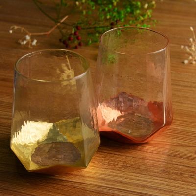 calidad Personaliza el vidrio de vino de cristal decorado con papel de oro sin tallo fábrica