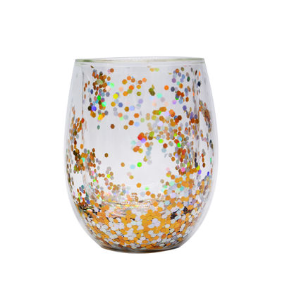 calidad 13 oz de borosilicato personalizado de doble pared tumbler copas de bebida con colorido brillo en el interior fábrica