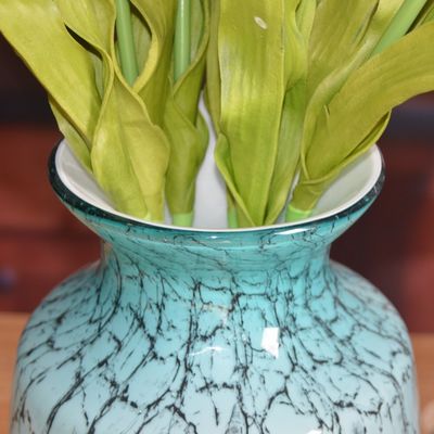 calidad Vaso de vidrio decorativo de color marmol oriental, Vaso de centro alto para Hotle fábrica
