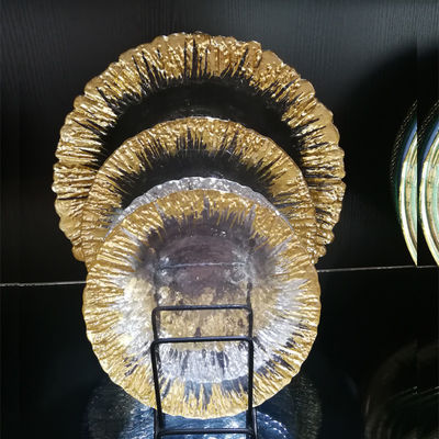 calidad Placas de cargador de vidrio de color dorado para postres, placas de cargador decorativas para bodas fábrica