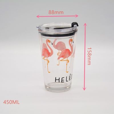 calidad Taza de vidrio de té helado decorada con tapa y silicato de paja cóctel tumbler copas de bebida fábrica