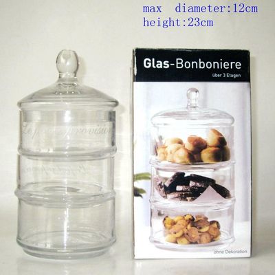 calidad Jarrones de almacenamiento apilables de 3 capas soplados a mano con tapas fábrica