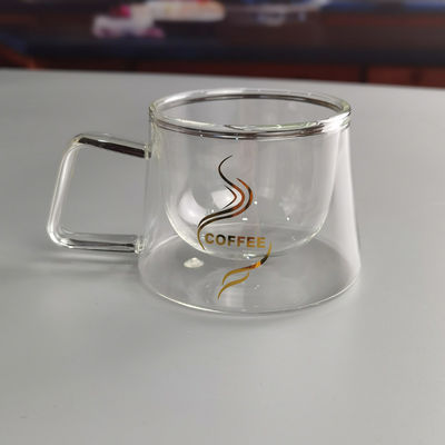 calidad 200 ml de borosilicato de doble capa de copa de café de vidrio con logotipo de oro fábrica