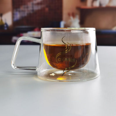 calidad 200 ml de borosilicato de doble capa de copa de café de vidrio con logotipo de oro fábrica