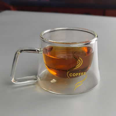 calidad 200 ml de borosilicato de doble capa de copa de café de vidrio con logotipo de oro fábrica