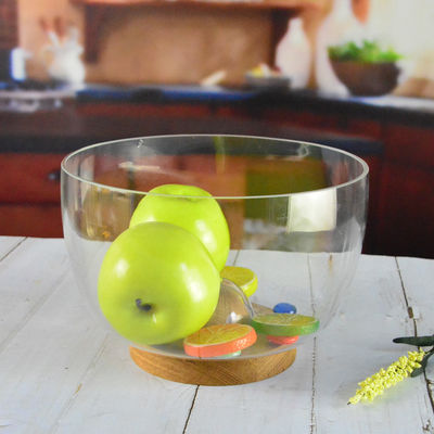 calidad 9" de cristal de almacenamiento de vidrio ensalada tazón diseñado con vidrio de cristal soplado a mano y soporte de madera sólida que muestra un fondo de pico que mejora cualquier experiencia gastronómica fábrica
