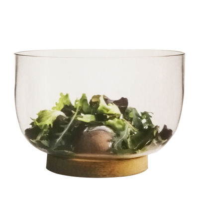 calidad 9" de cristal de almacenamiento de vidrio ensalada tazón diseñado con vidrio de cristal soplado a mano y soporte de madera sólida que muestra un fondo de pico que mejora cualquier experiencia gastronómica fábrica